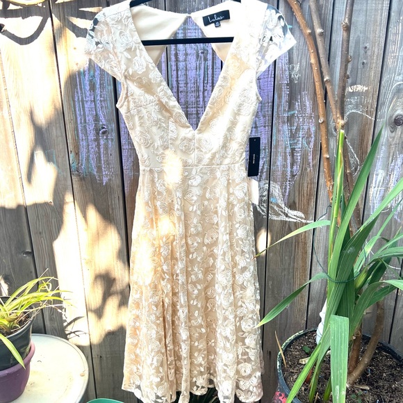 NWT Lulu’s Jaqueline Champagne Floral Embroidered Midi Dress - Picture 6 of 9